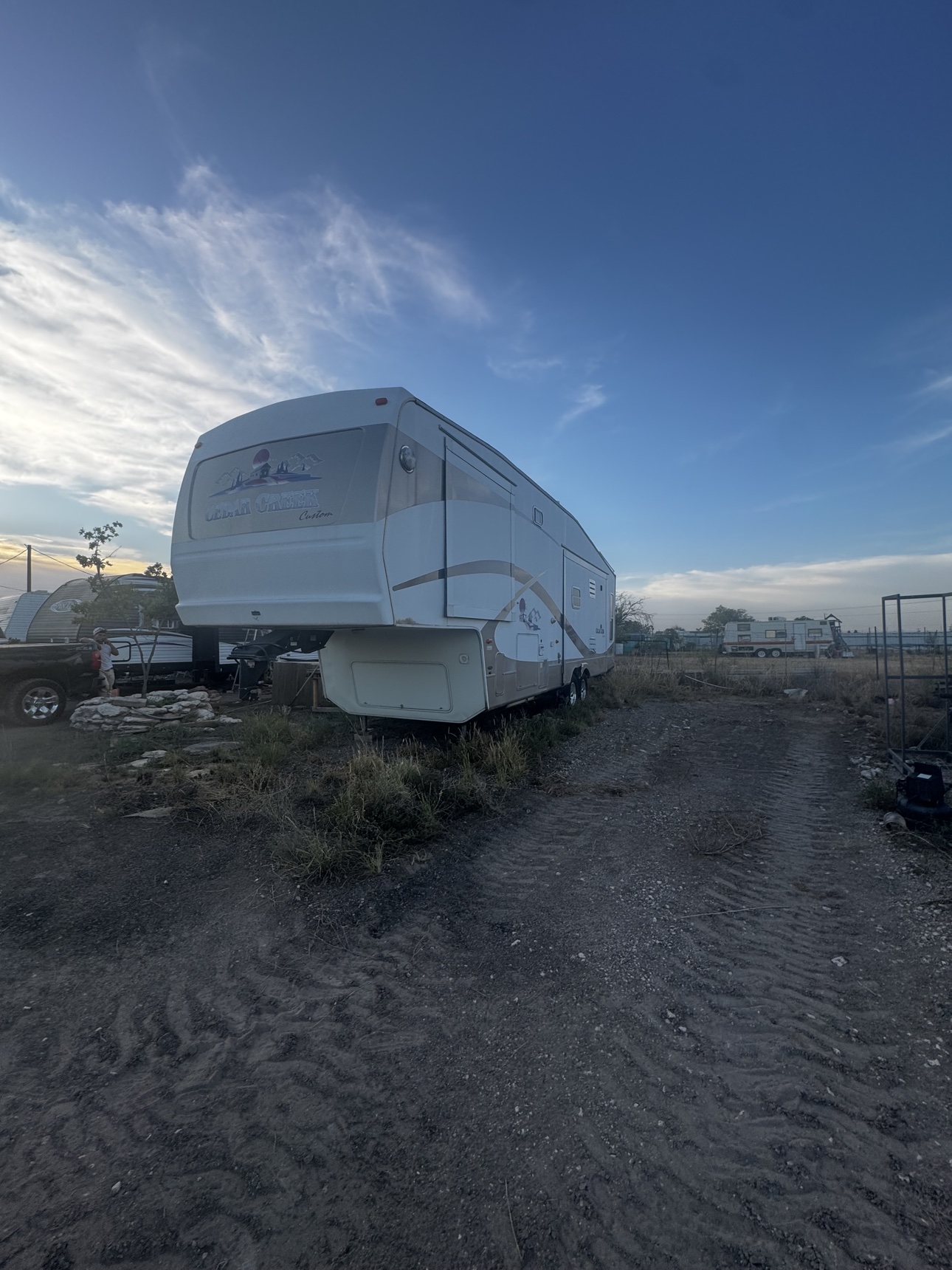 Cedar Creek fifth-wheel RV available for monthly rental at Industrial Heights RV Park